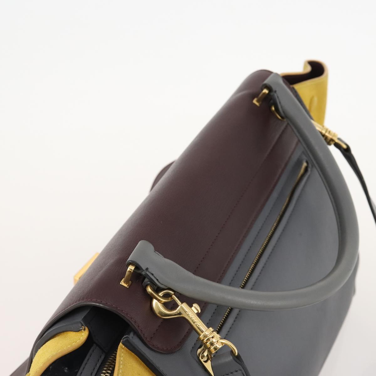 CELINE Trapeze Hand Bag Suede Leather 2way Gray Gold Auth ep13043