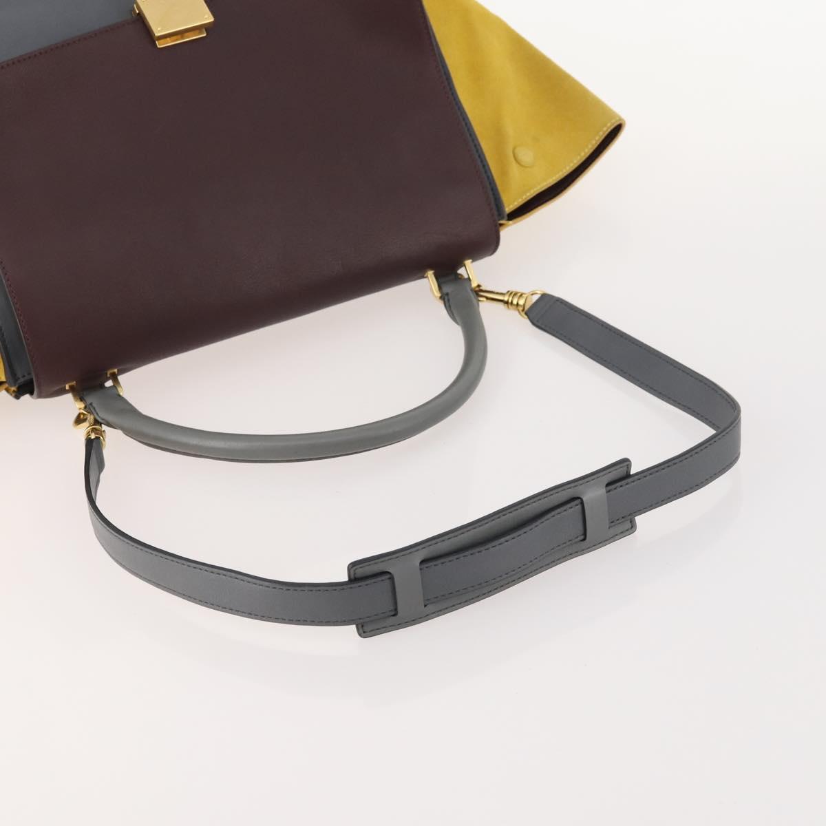 CELINE Trapeze Hand Bag Suede Leather 2way Gray Gold Auth ep13043