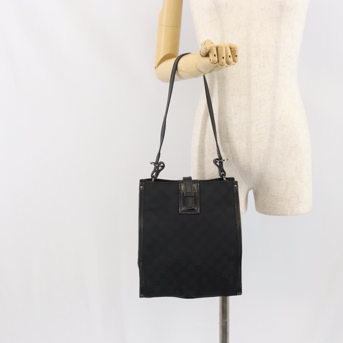 GUCCI GG Canvas Shoulder Bag Black Silver 110292 Auth ep13049