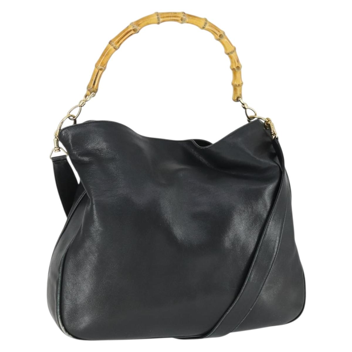 GUCCI Bamboo Shoulder Bag Leather 2way Black Gold Auth ep13051