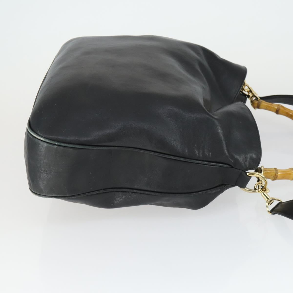 GUCCI Bamboo Shoulder Bag Leather 2way Black Gold Auth ep13051