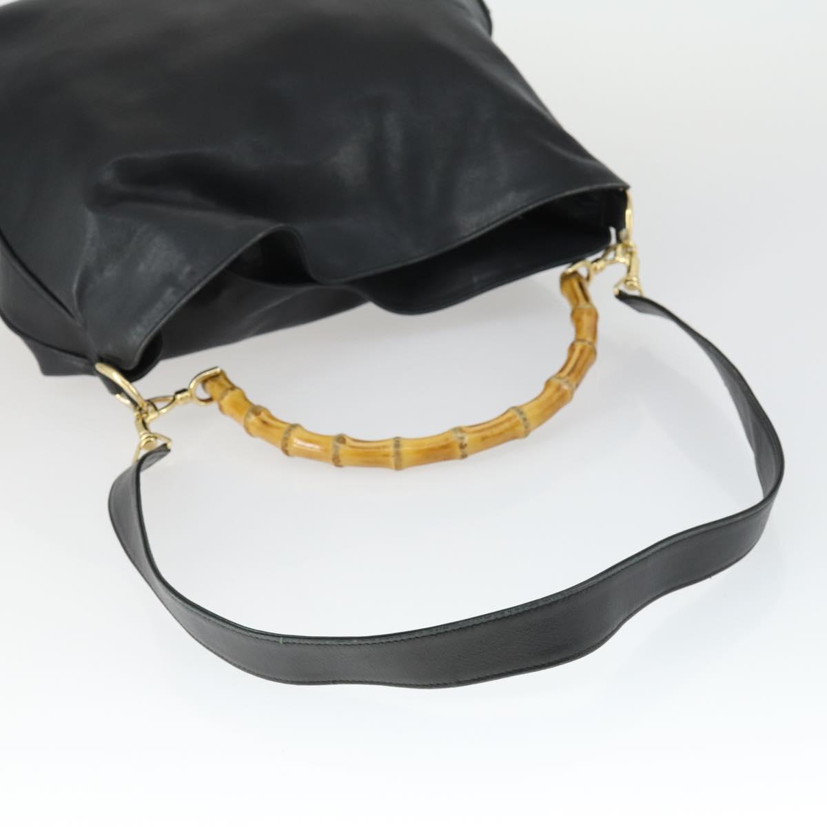 GUCCI Bamboo Shoulder Bag Leather 2way Black Gold Auth ep13051