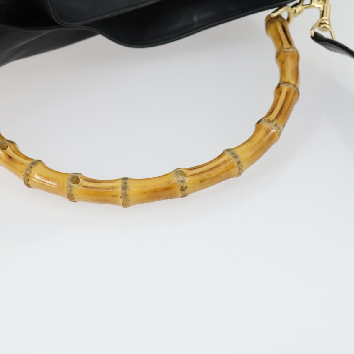 GUCCI Bamboo Shoulder Bag Leather 2way Black Gold Auth ep13051