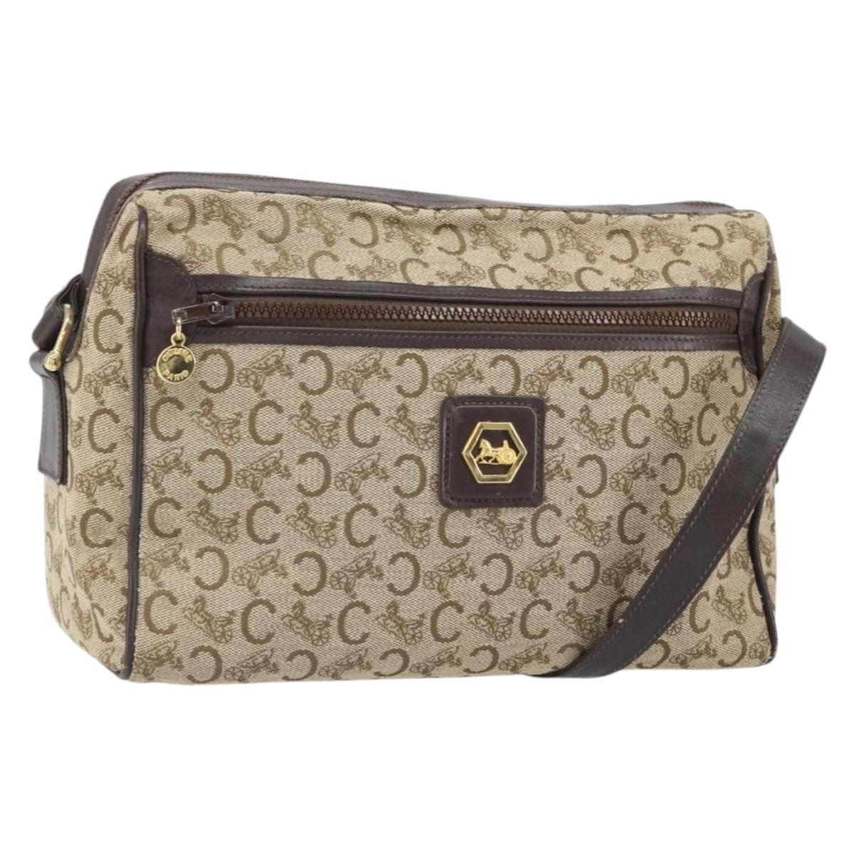 CELINE C Sulky Shoulder Bag Canvas Beige Gold Auth ep13052