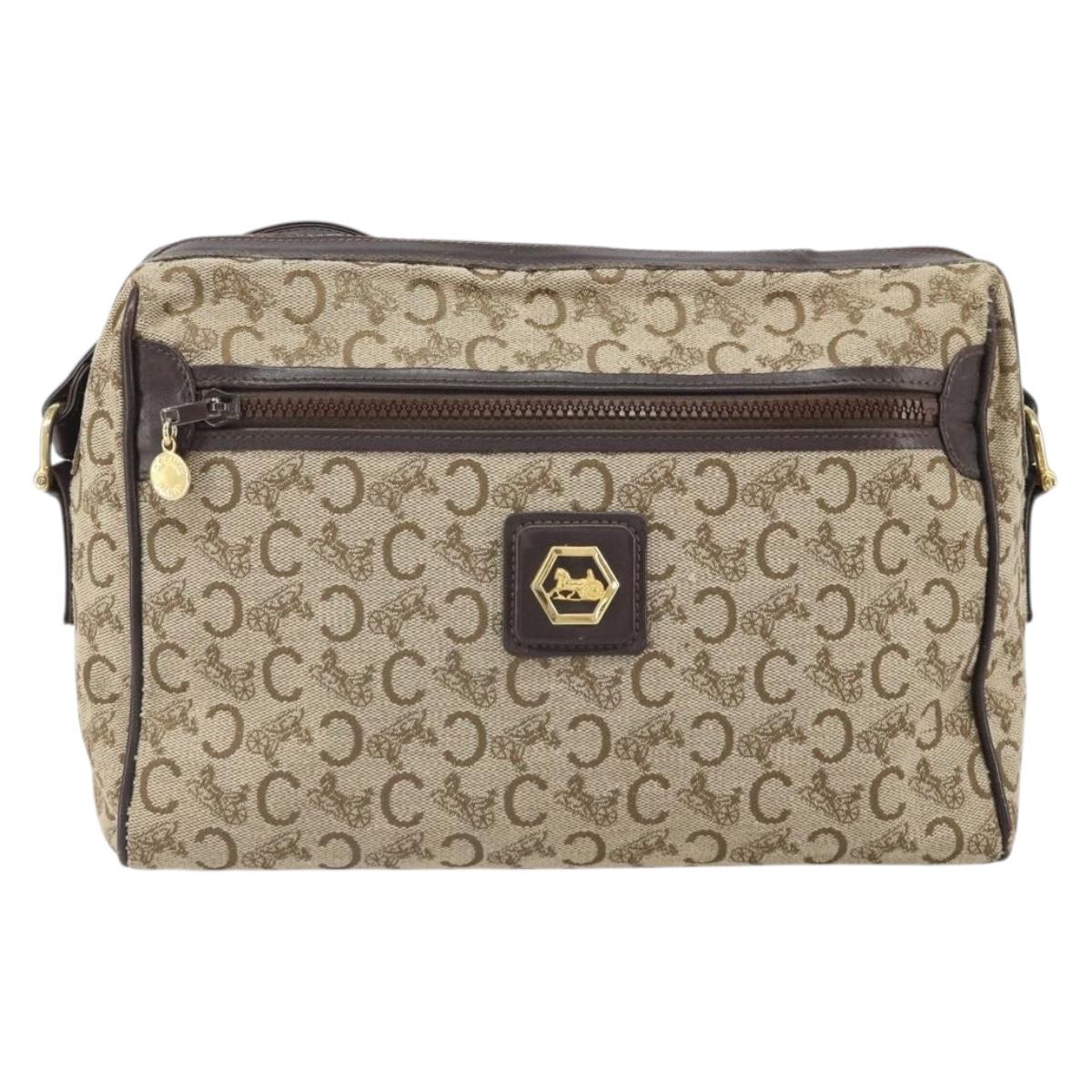 CELINE C Sulky Shoulder Bag Canvas Beige Gold Auth ep13052