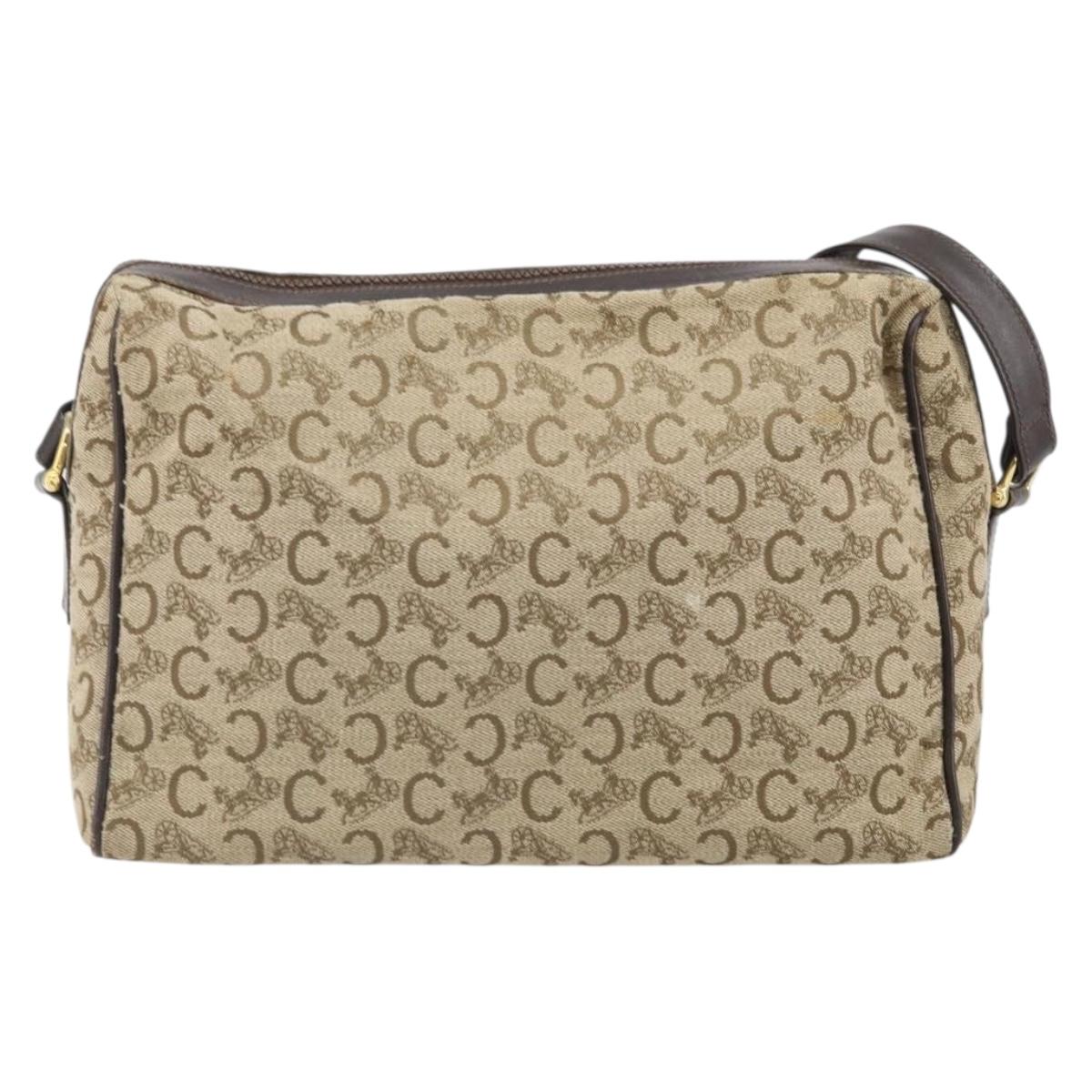 CELINE C Sulky Shoulder Bag Canvas Beige Gold Auth ep13052