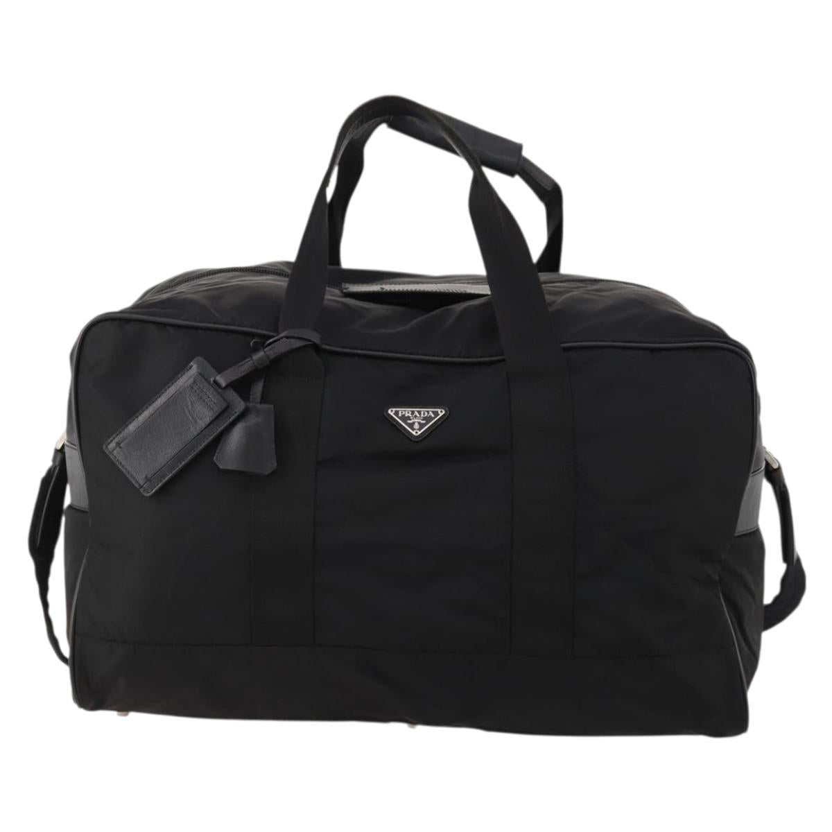 PRADA Boston Bag Nylon 2way Black Silver Auth ep13054