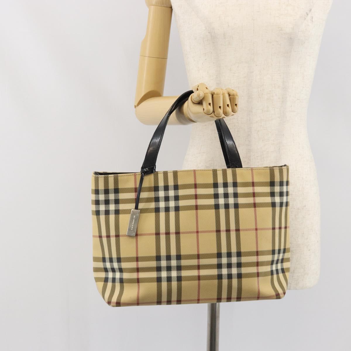 BURBERRY Nova Check Hand Bag PVC Leather Beige Auth ep13062