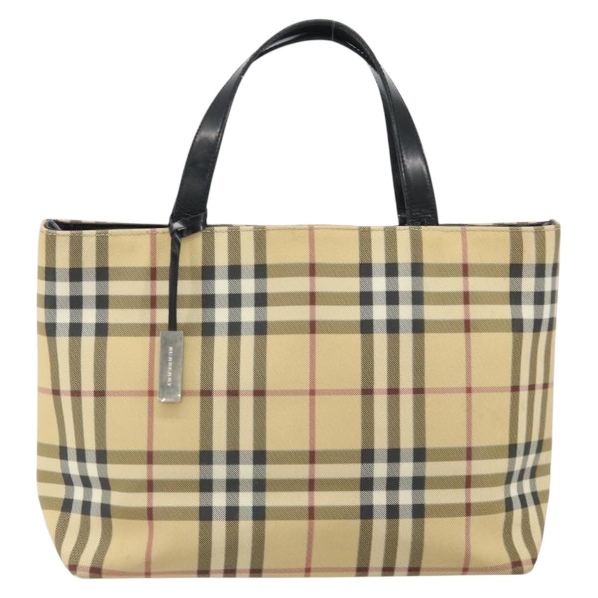 BURBERRY Nova Check Hand Bag PVC Leather Beige Auth ep13062