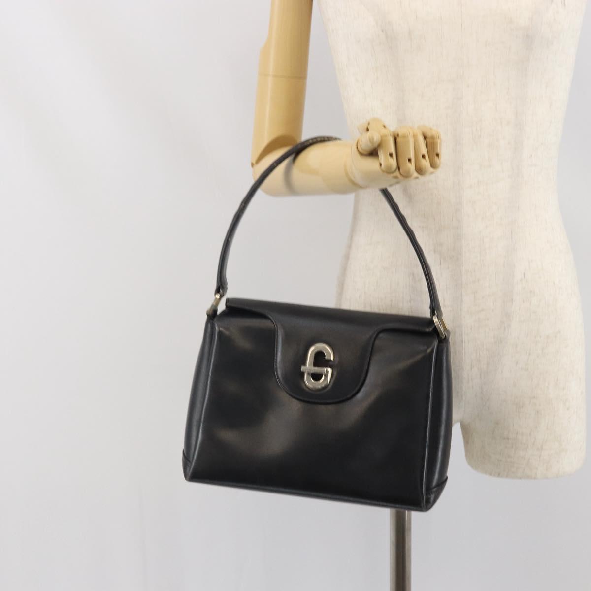GUCCI Shoulder Bag Leather Black Gold Auth ep13065