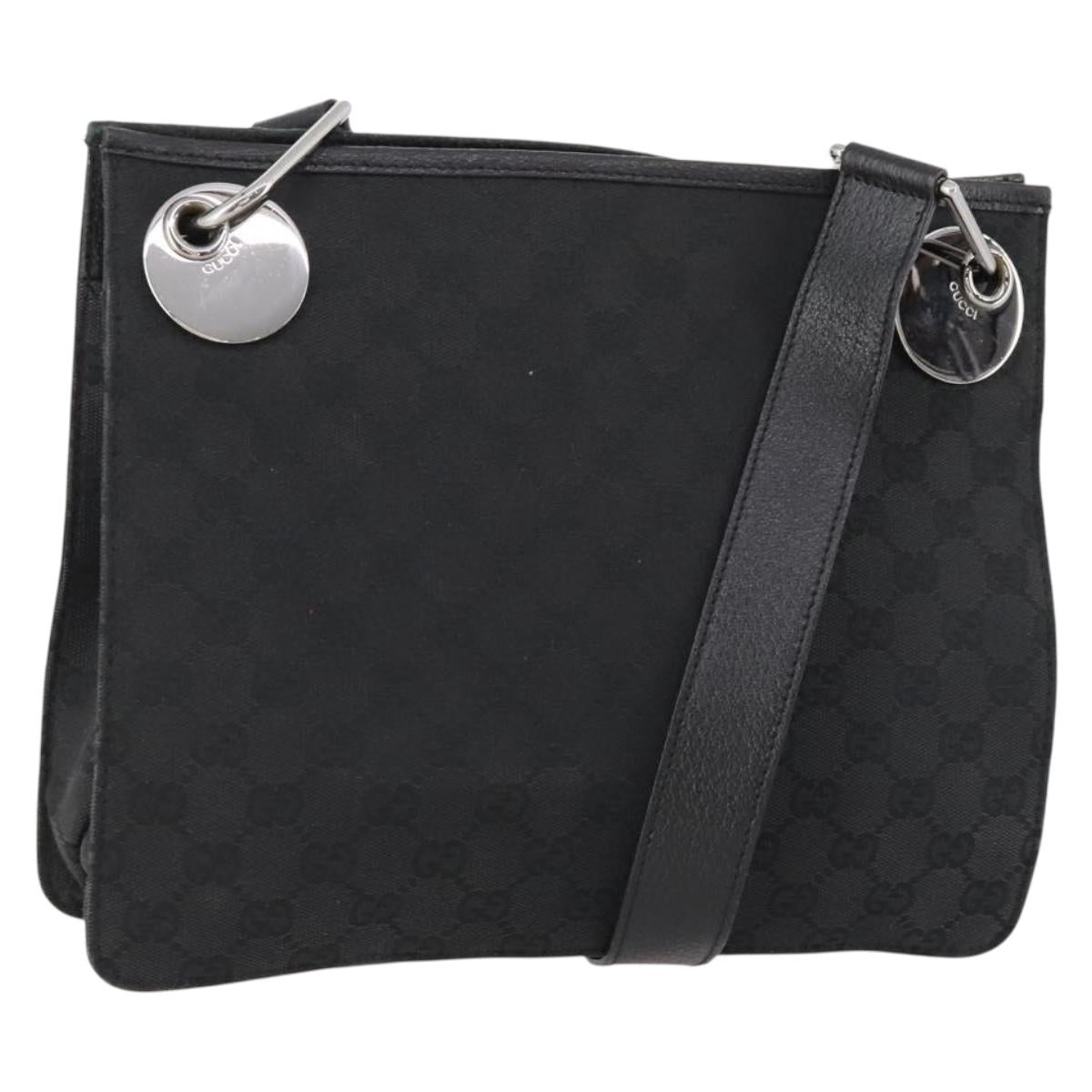 GUCCI GG Canvas Shoulder Bag Black Silver 120841 Auth ep13072