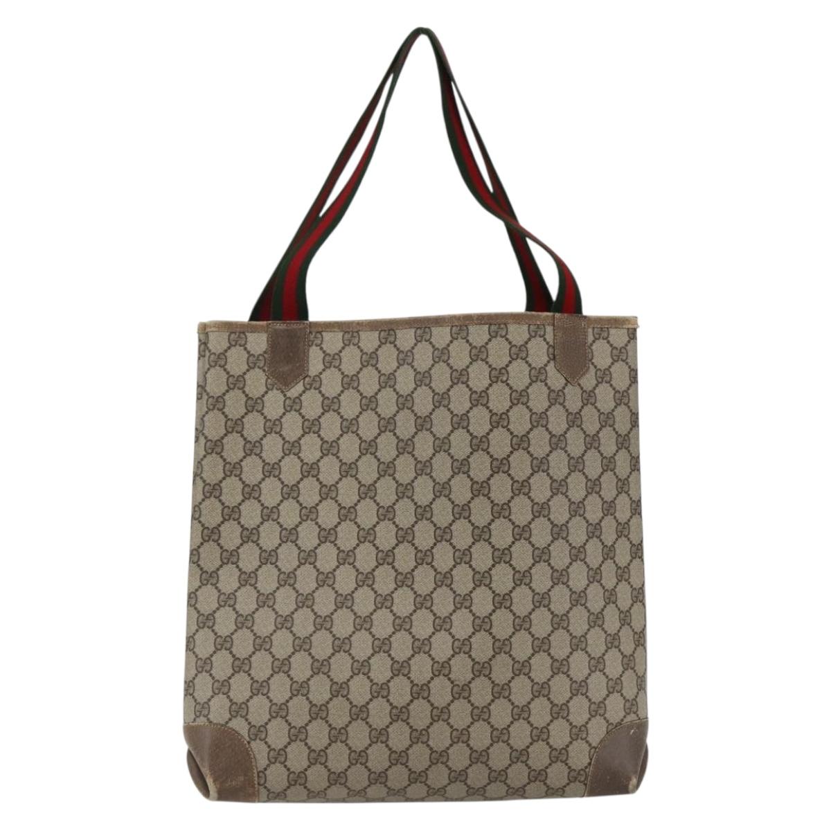 GUCCI GG Supreme Web Sherry Line Tote Bag PVC Beige Red Auth ep13075