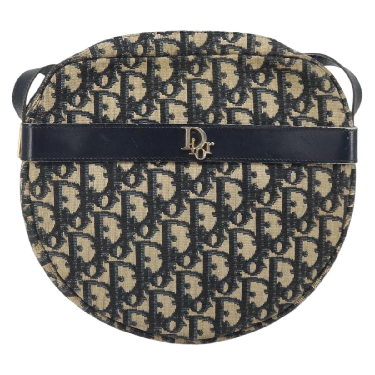 Christian Dior Trotter Canvas Shoulder Bag Navy Gold Auth ep13080