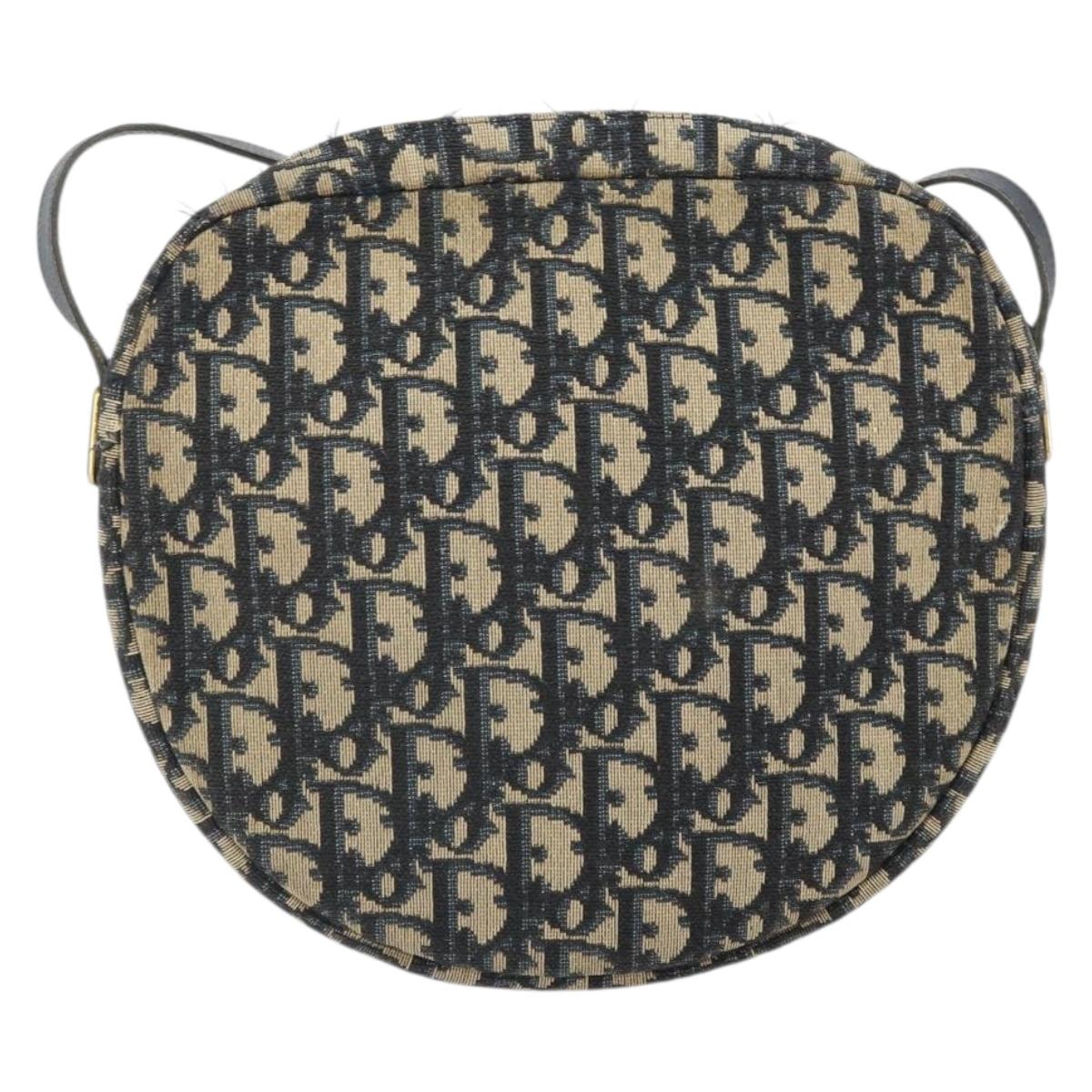Christian Dior Trotter Canvas Shoulder Bag Navy Gold Auth ep13080