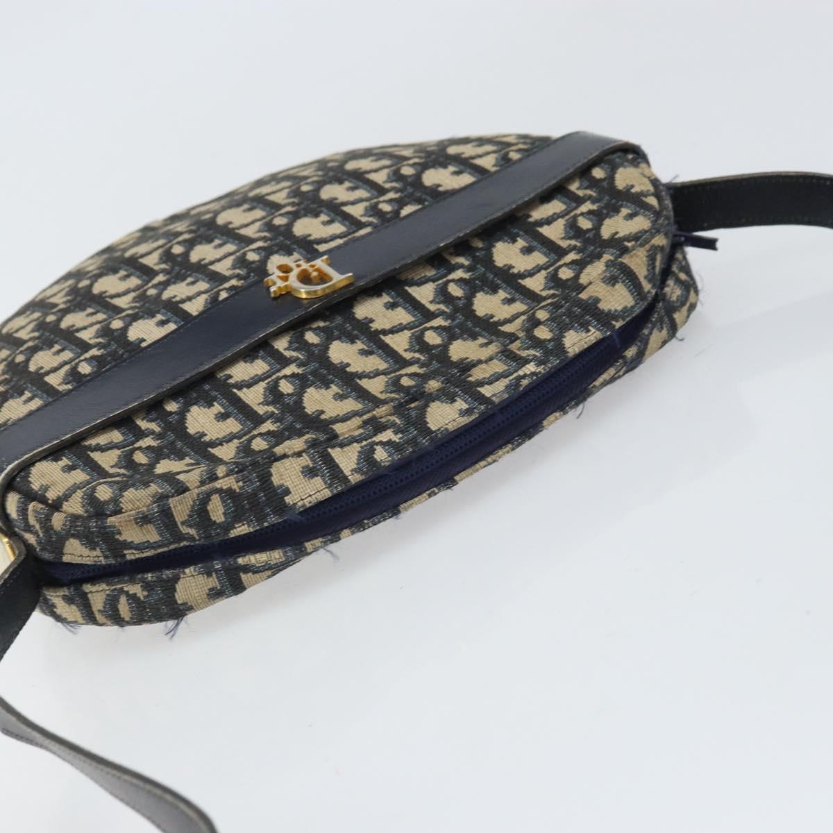 Christian Dior Trotter Canvas Shoulder Bag Navy Gold Auth ep13080