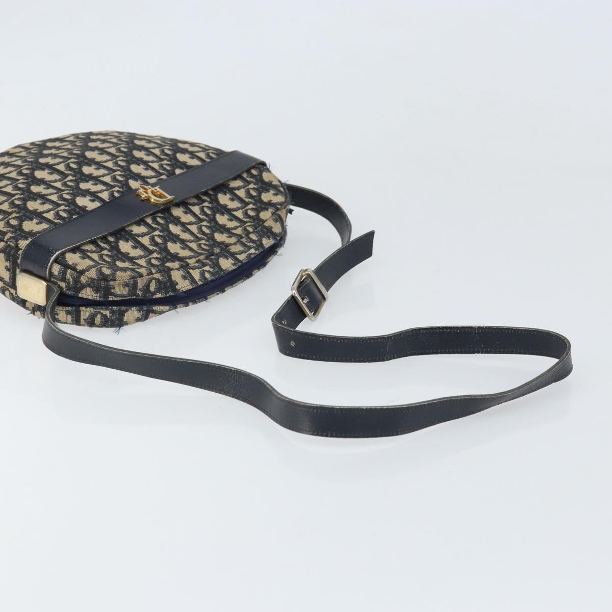 Christian Dior Trotter Canvas Shoulder Bag Navy Gold Auth ep13080