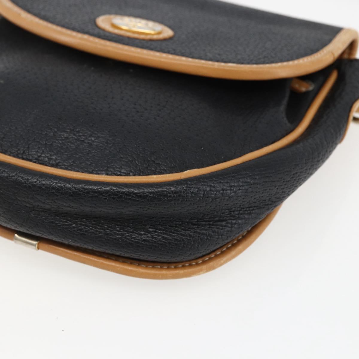 GUCCI Shoulder Bag Leather Black Gold Auth ep13083
