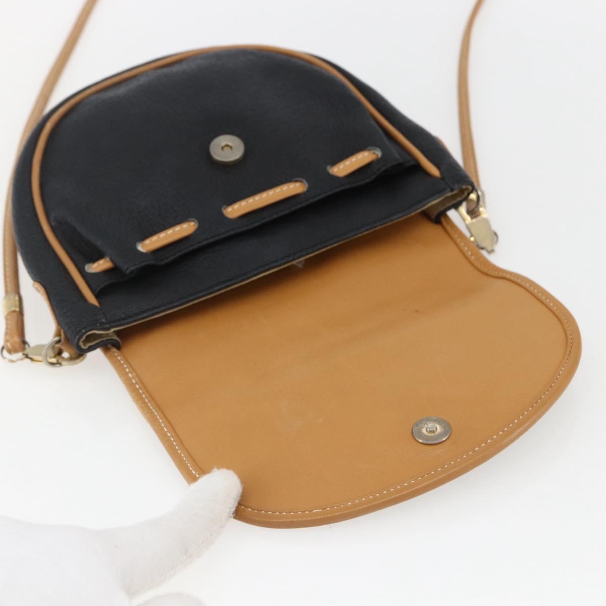 GUCCI Shoulder Bag Leather Black Gold Auth ep13083