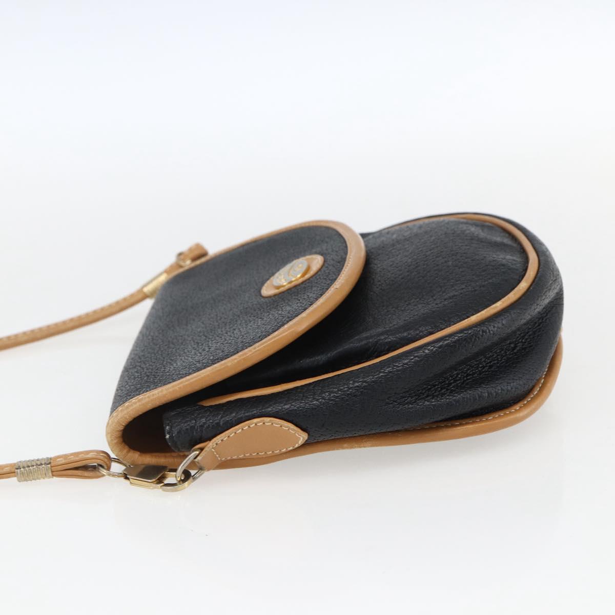 GUCCI Shoulder Bag Leather Black Gold Auth ep13083