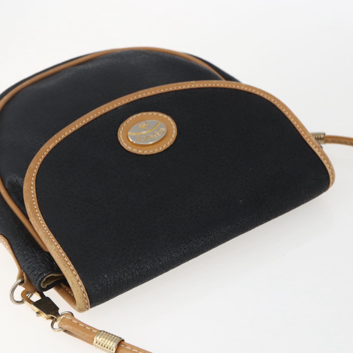 GUCCI Shoulder Bag Leather Black Gold Auth ep13083