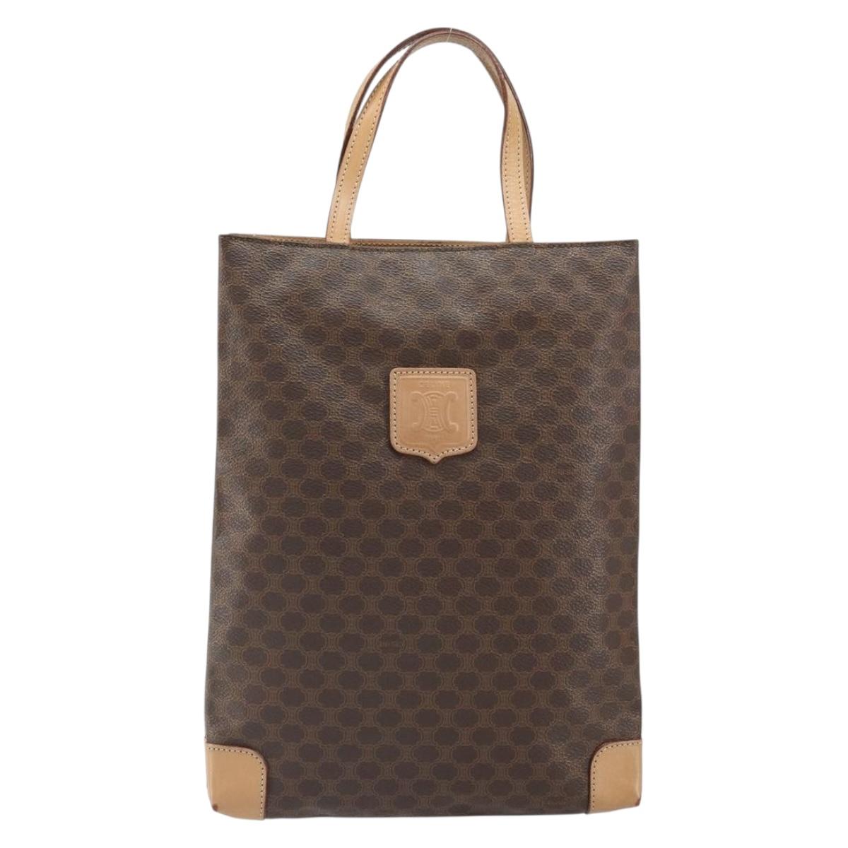 CELINE Macadam Canvas Hand Bag PVC Leather Brown Gold Auth ep13084