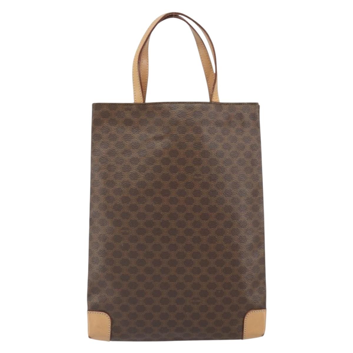 CELINE Macadam Canvas Hand Bag PVC Leather Brown Gold Auth ep13084