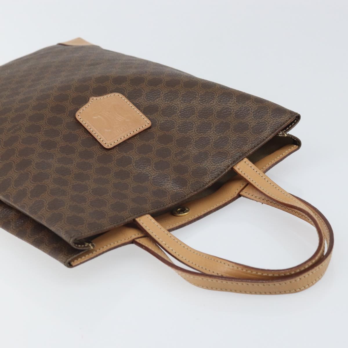 CELINE Macadam Canvas Hand Bag PVC Leather Brown Gold Auth ep13084