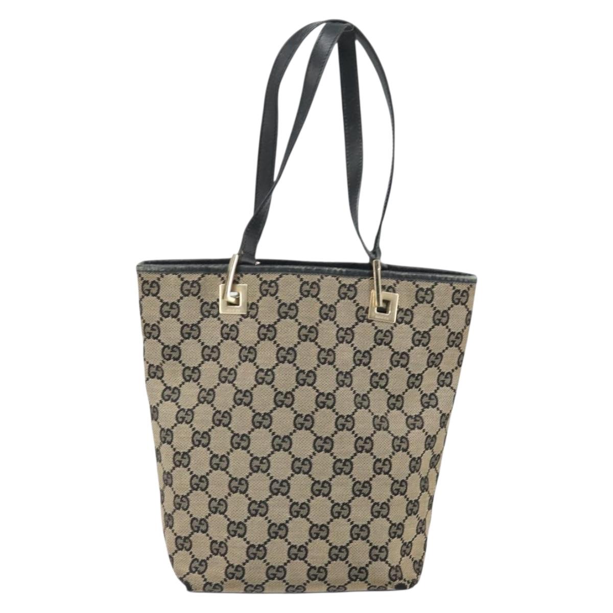 GUCCI GG Canvas Tote Bag Gold Navy 002 1099 2404 Auth ep13085