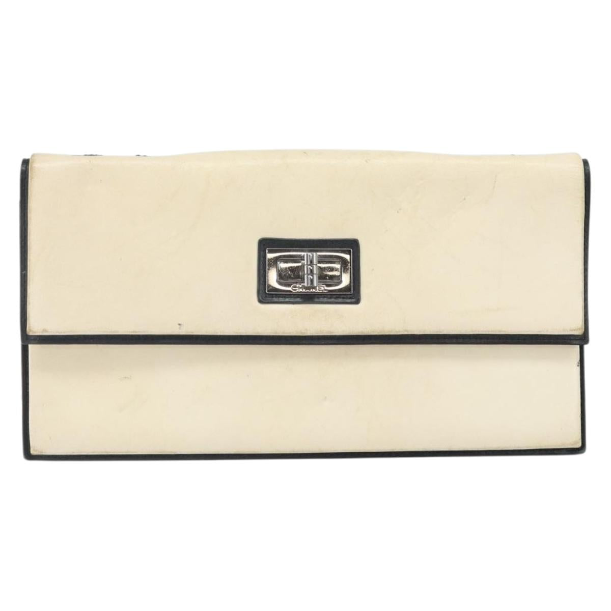 CHANEL 2.55 Chain Shoulder Bag Leather White Silver CC Auth ep13093
