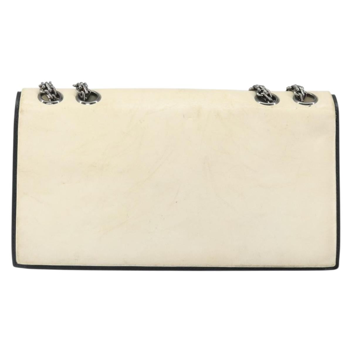 CHANEL 2.55 Chain Shoulder Bag Leather White Silver CC Auth ep13093