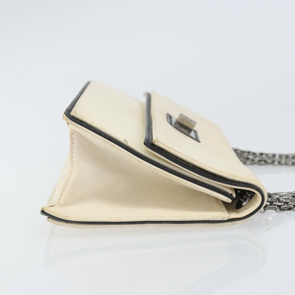 CHANEL 2.55 Chain Shoulder Bag Leather White Silver CC Auth ep13093