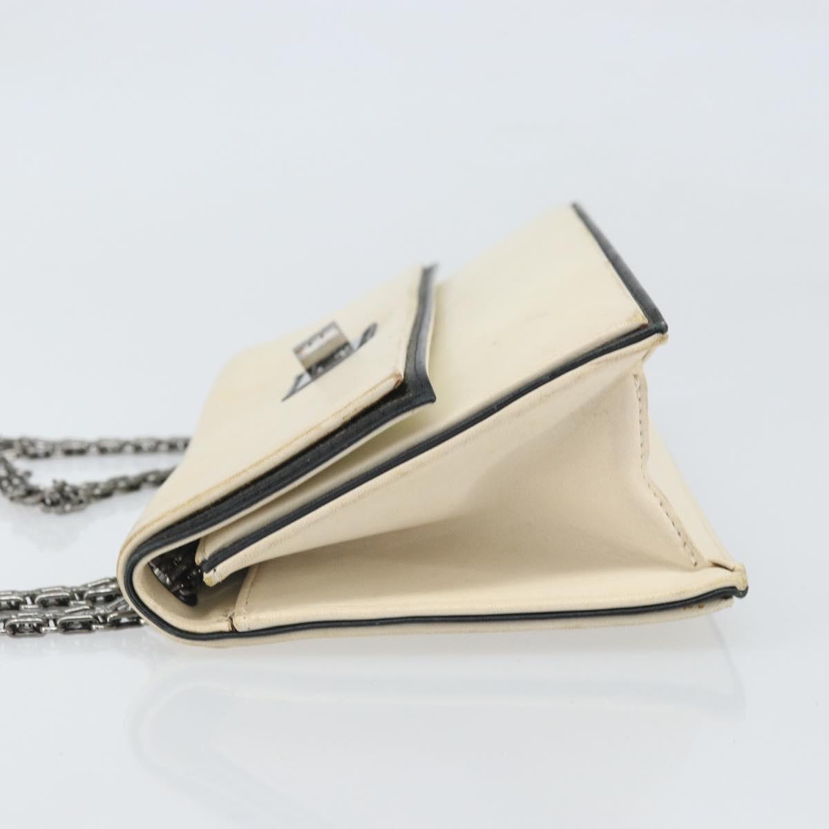 CHANEL 2.55 Chain Shoulder Bag Leather White Silver CC Auth ep13093