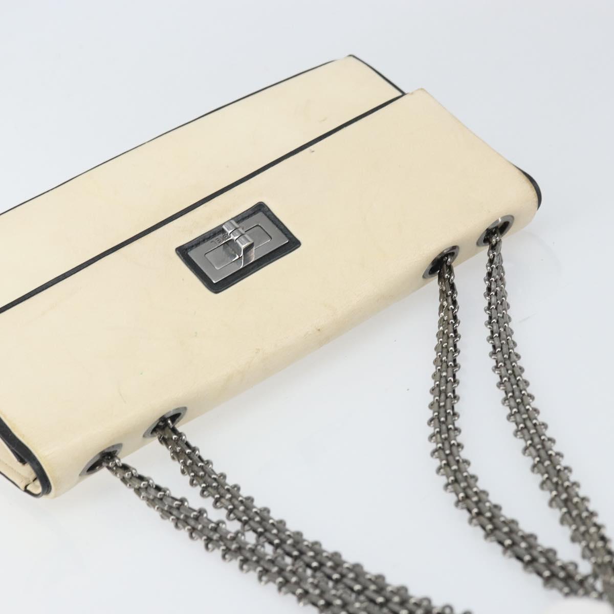 CHANEL 2.55 Chain Shoulder Bag Leather White Silver CC Auth ep13093