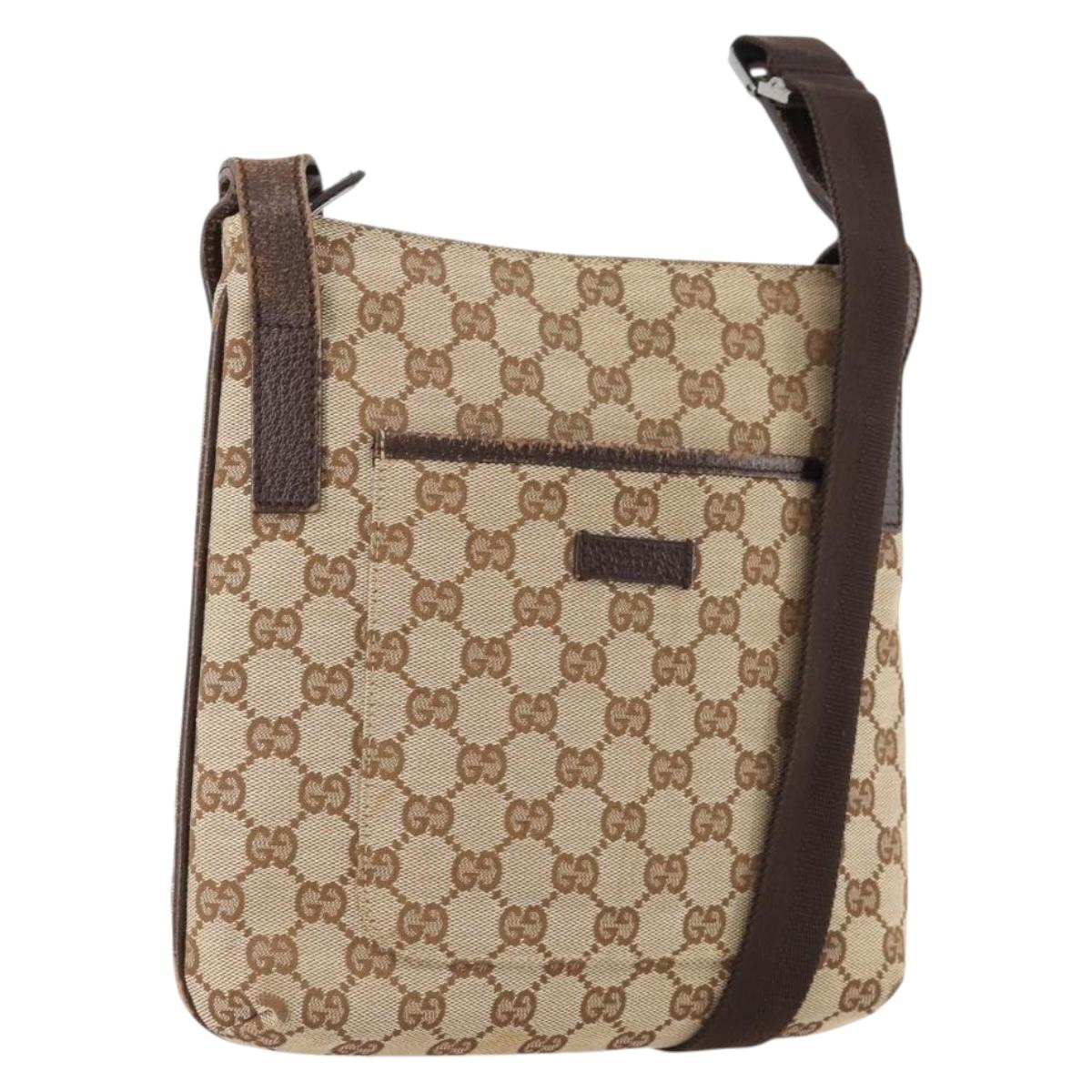 GUCCI GG Canvas Shoulder Bag Beige Silver 122793 Auth ep13100