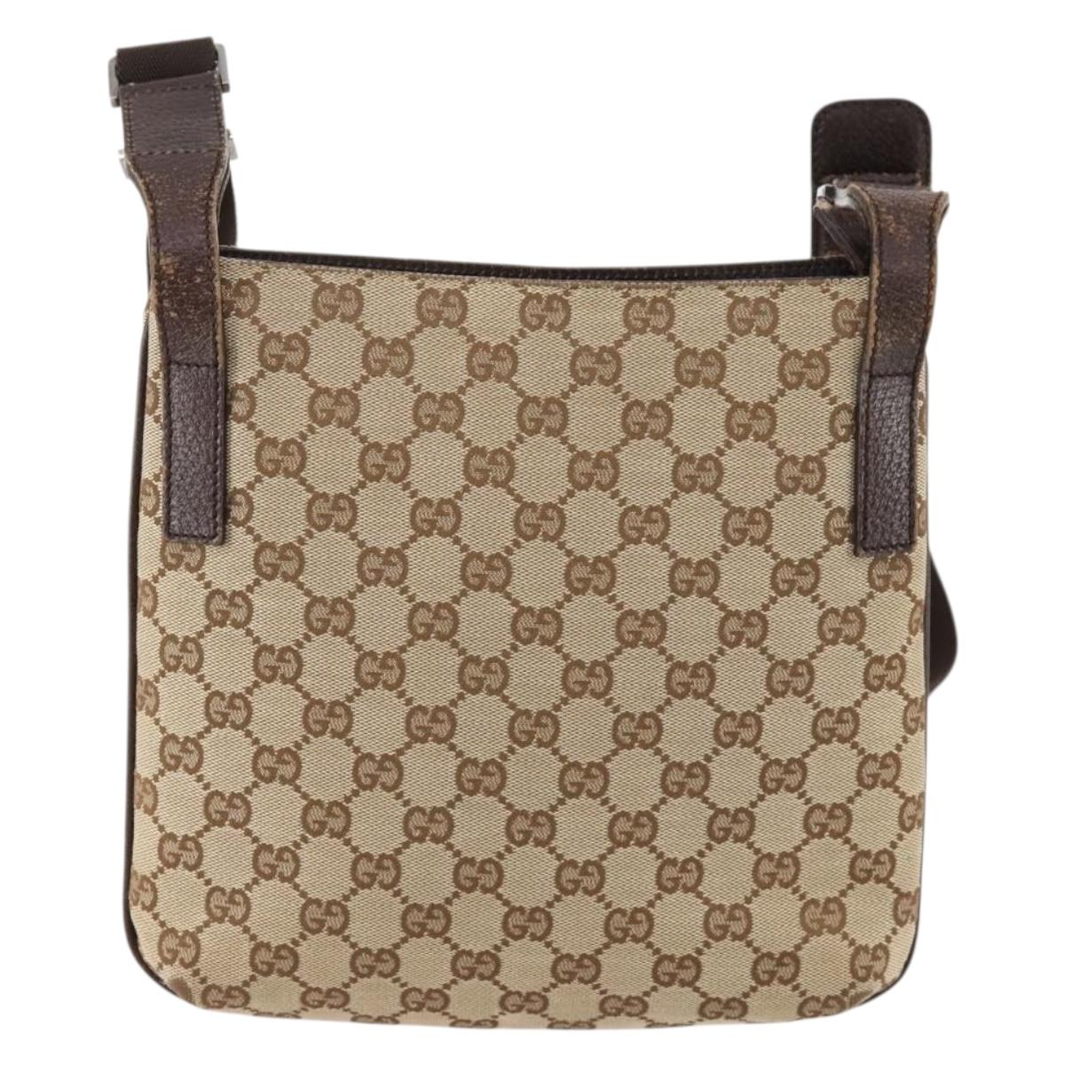 GUCCI GG Canvas Shoulder Bag Beige Silver 122793 Auth ep13100