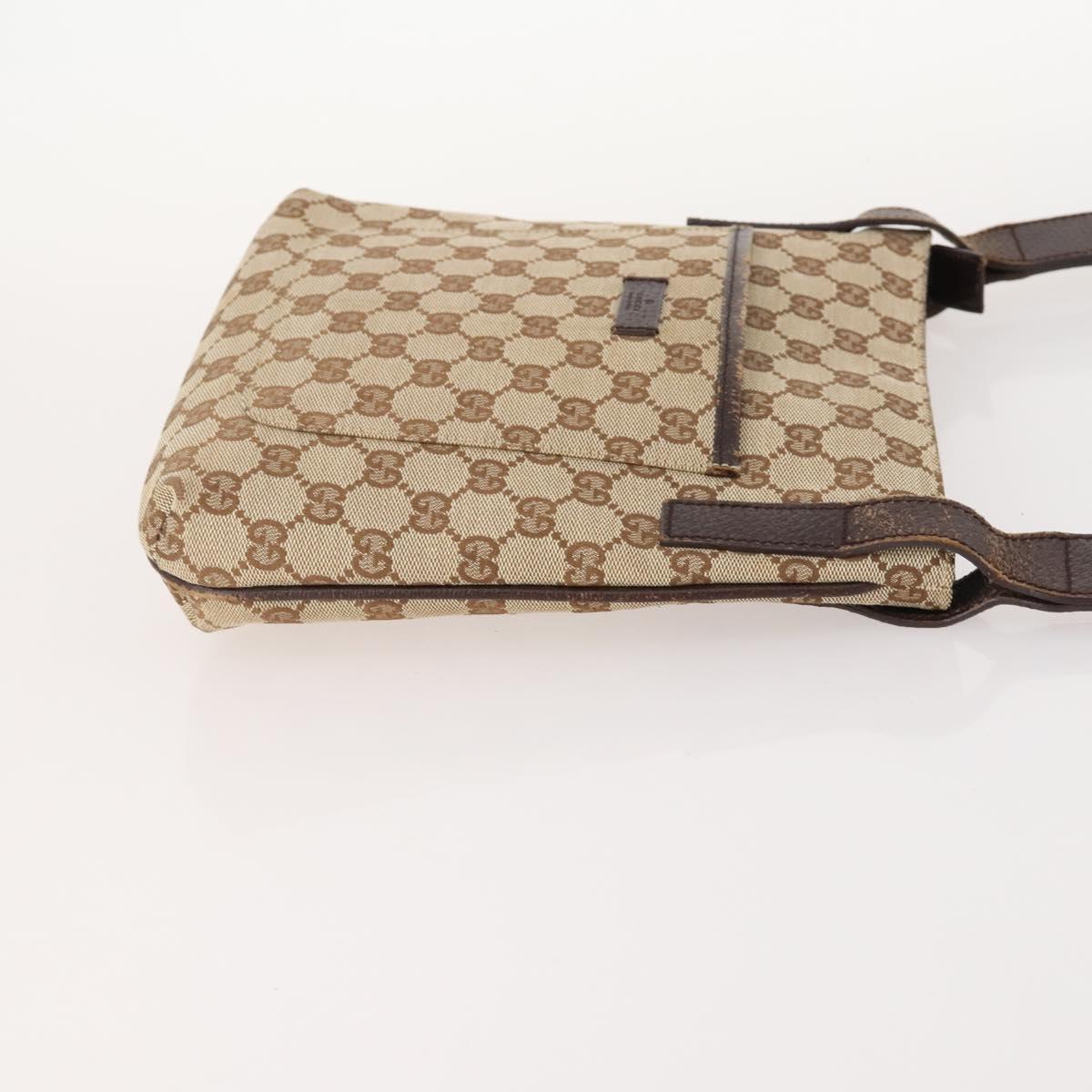 GUCCI GG Canvas Shoulder Bag Beige Silver 122793 Auth ep13100