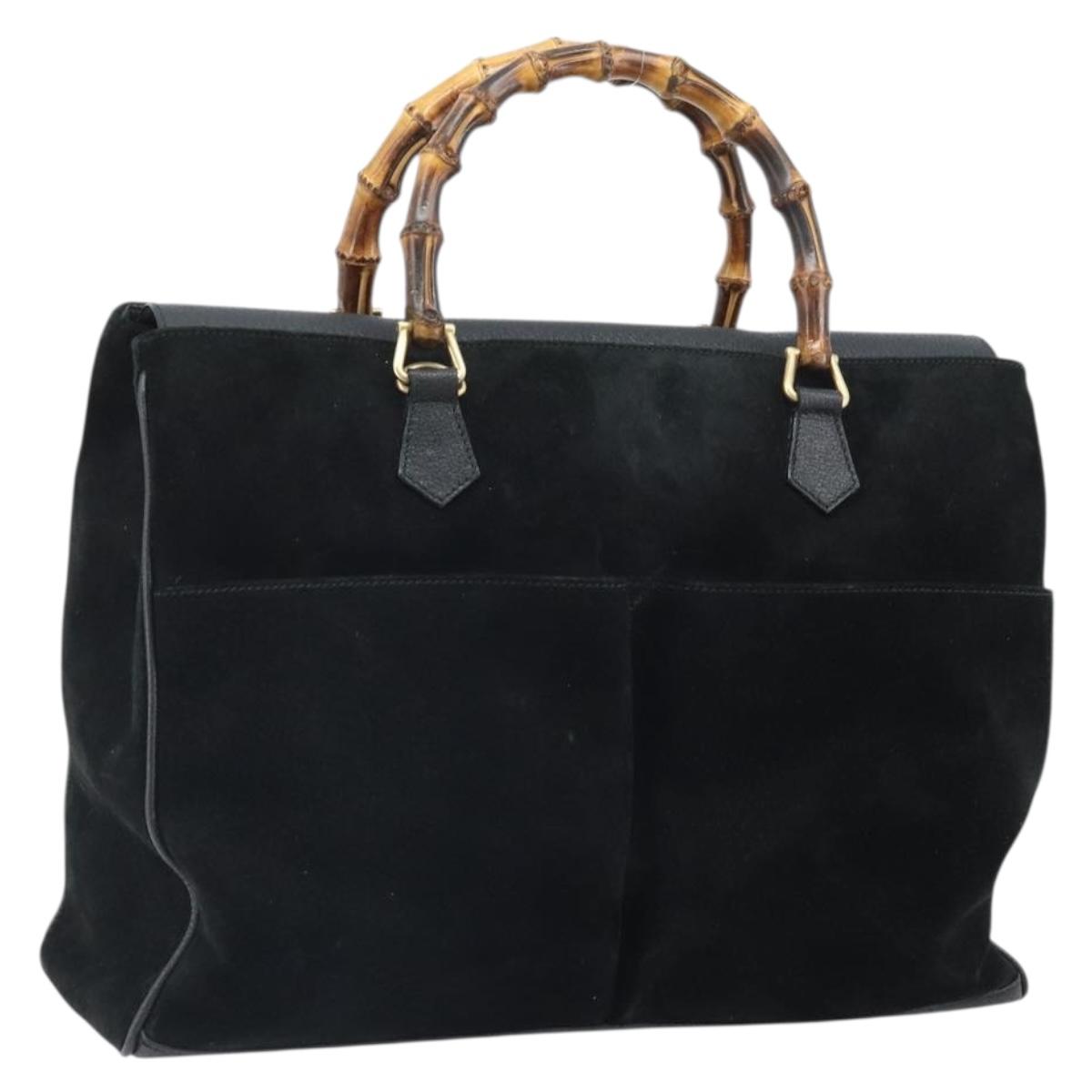 GUCCI Bamboo Tote Bag Suede Leather Black Gold 002 2855 0322 0 Auth ep13109