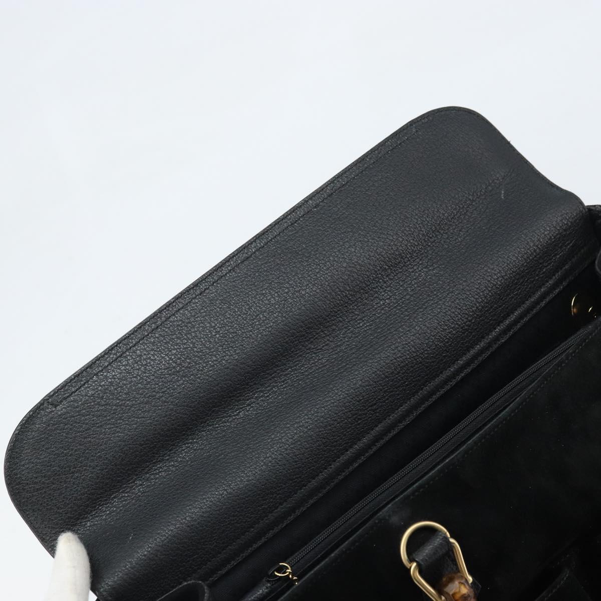 GUCCI Bamboo Tote Bag Suede Leather Black Gold 002 2855 0322 0 Auth ep13109