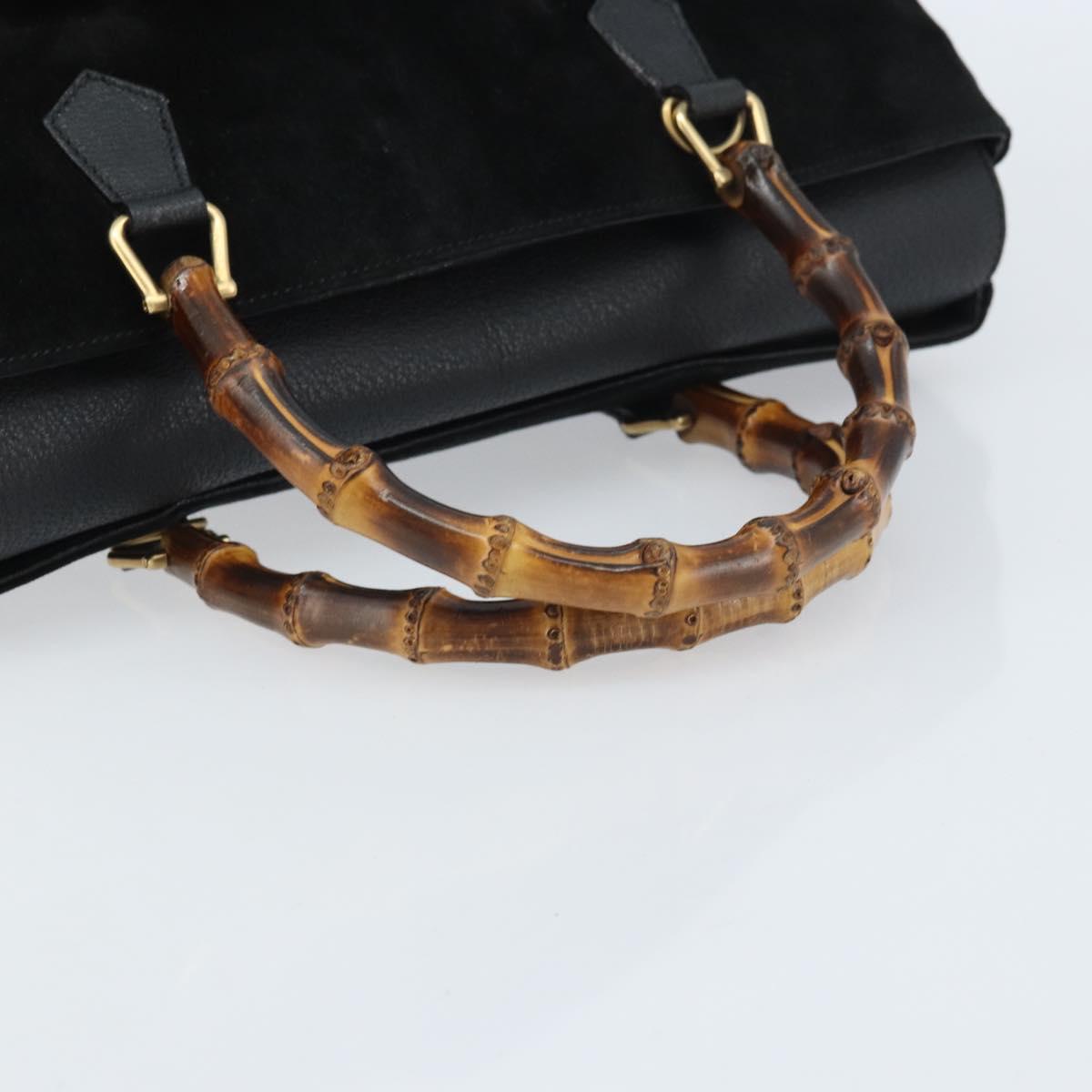GUCCI Bamboo Tote Bag Suede Leather Black Gold 002 2855 0322 0 Auth ep13109