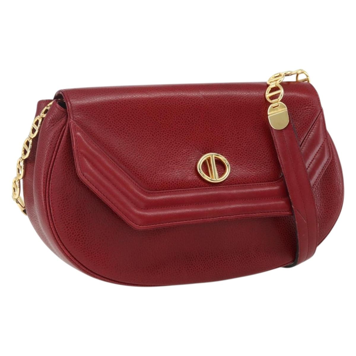 Christian Dior Shoulder Bag Leather Red Gold Auth ep13111