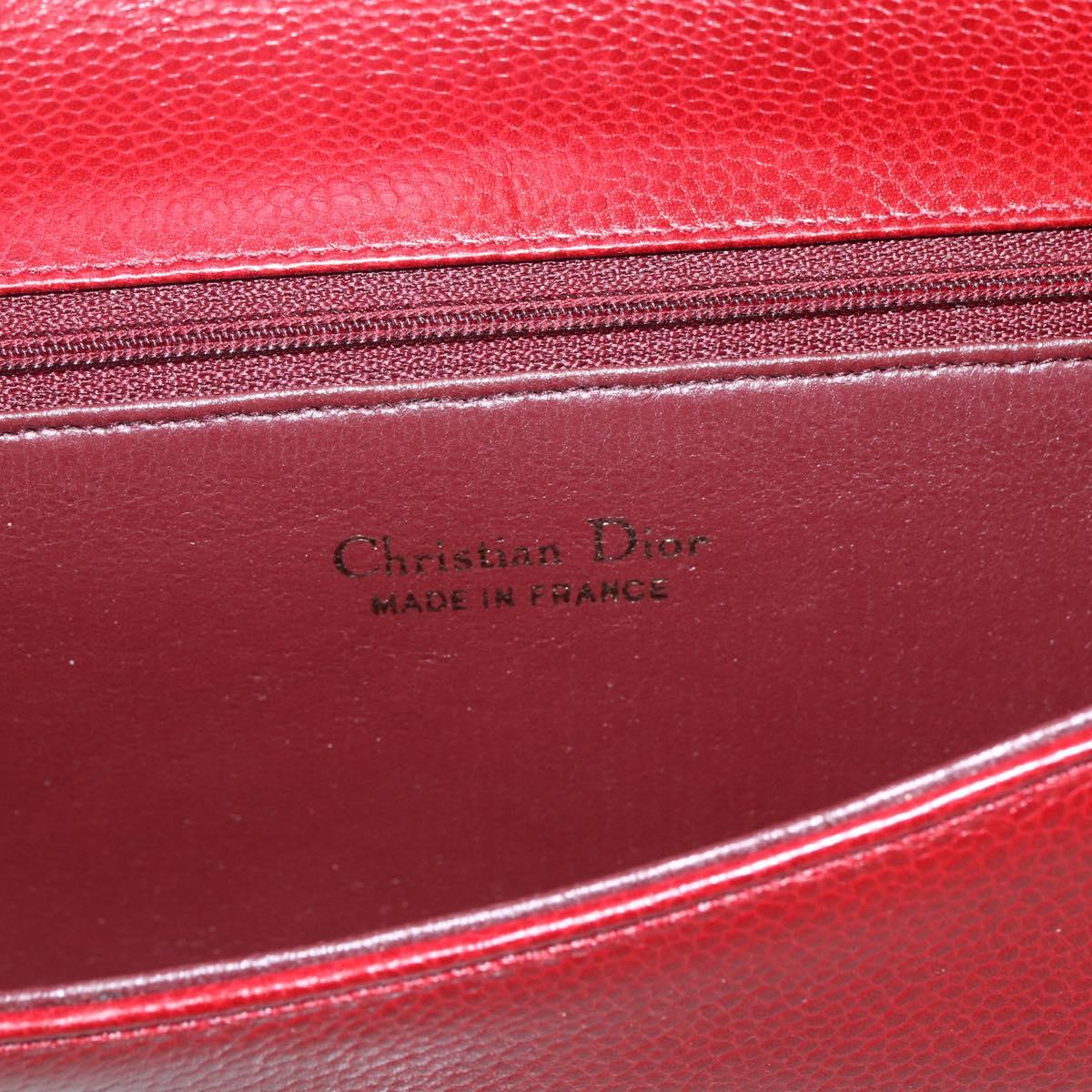 Christian Dior Shoulder Bag Leather Red Gold Auth ep13111
