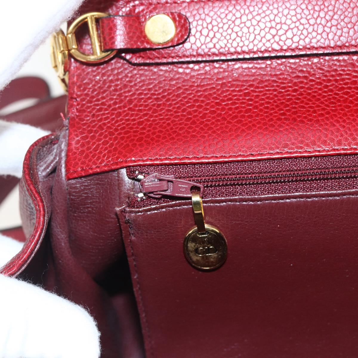 Christian Dior Shoulder Bag Leather Red Gold Auth ep13111