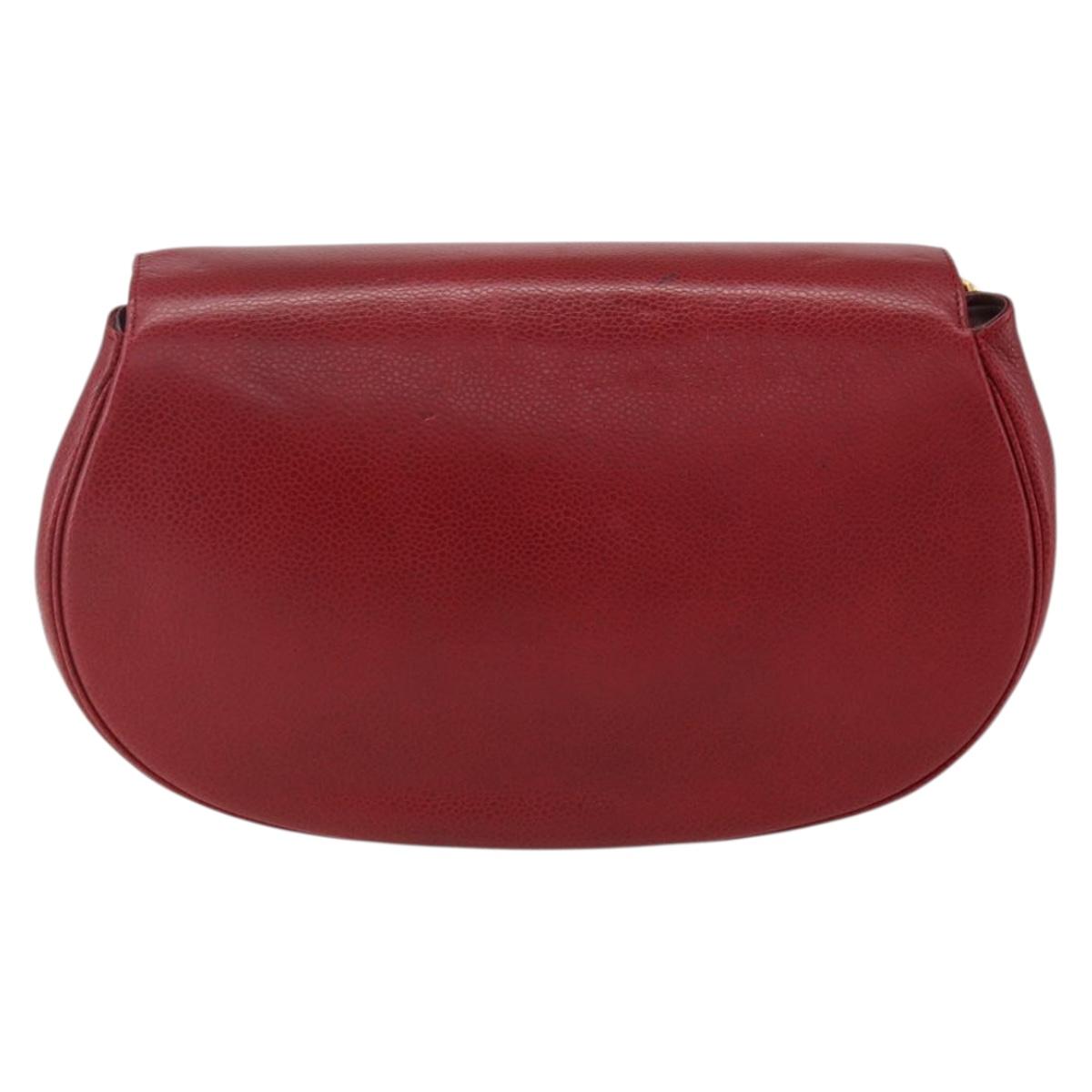 Christian Dior Shoulder Bag Leather Red Gold Auth ep13111