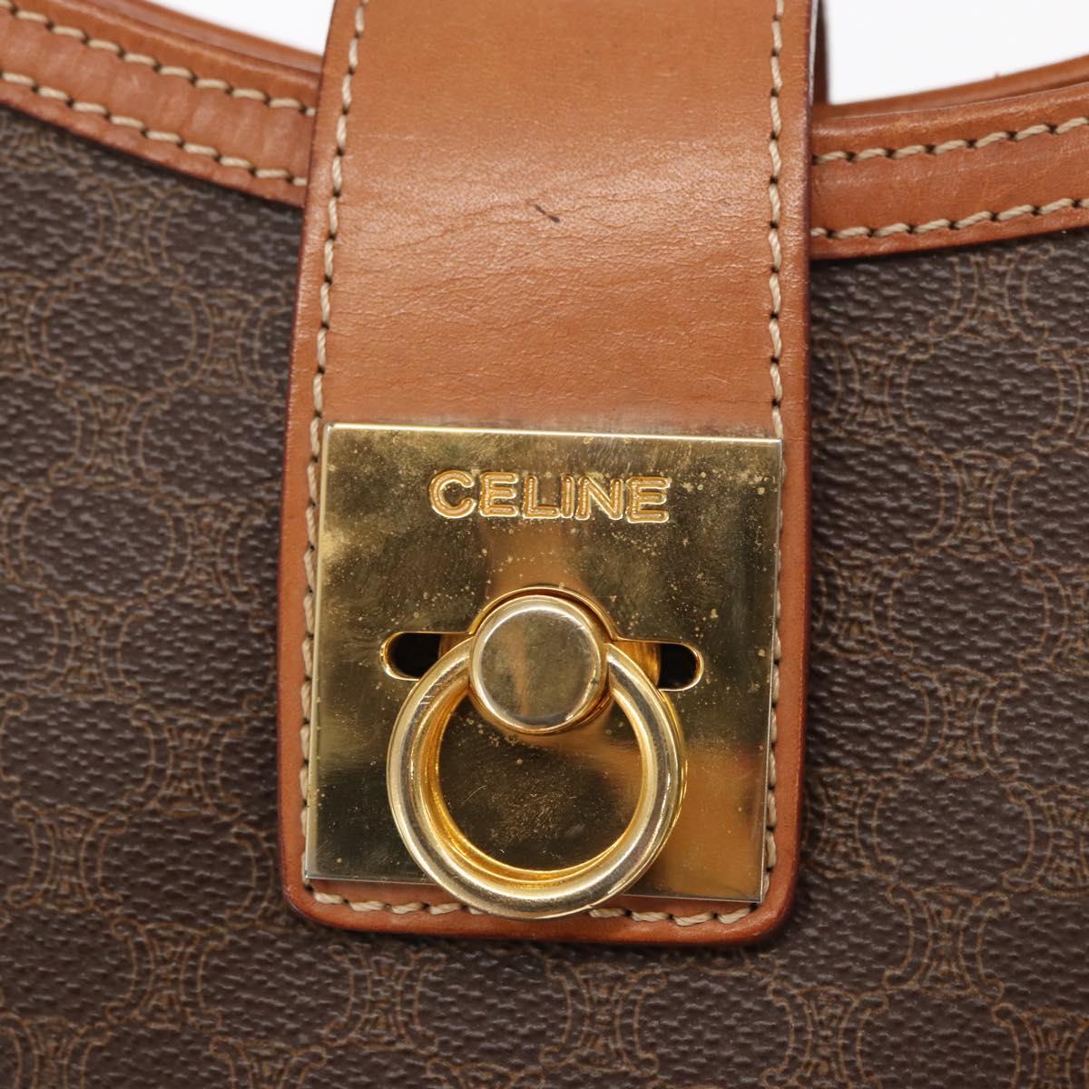 CELINE Macadam Canvas Shoulder Bag PVC Leather Brown Gold Auth ep13120