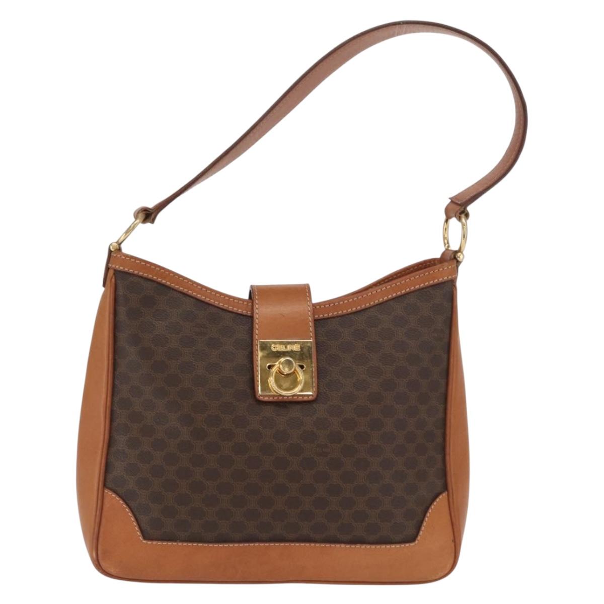 CELINE Macadam Canvas Shoulder Bag PVC Leather Brown Gold Auth ep13120