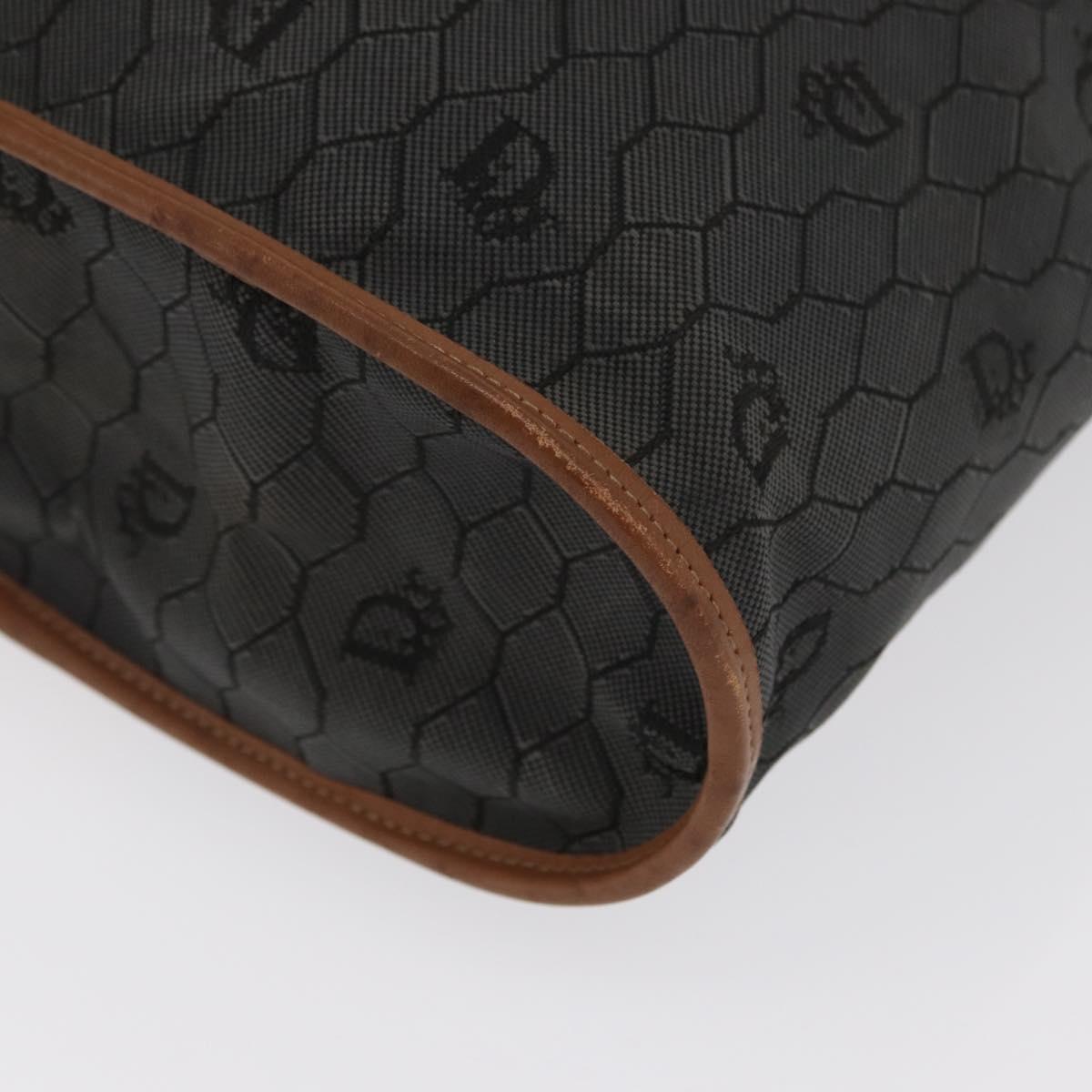 Christian Dior Honeycomb Canvas Tote Bag PVC Black Gold Auth ep13121