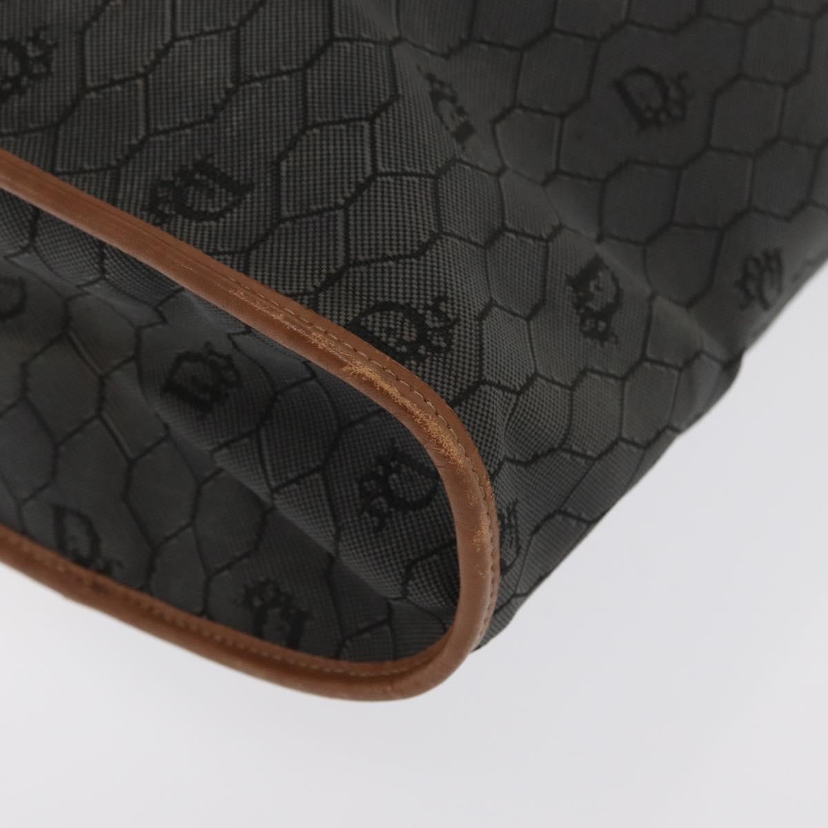 Christian Dior Honeycomb Canvas Tote Bag PVC Black Gold Auth ep13121