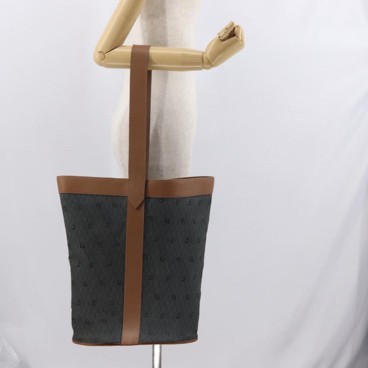 Christian Dior Honeycomb Canvas Tote Bag PVC Black Gold Auth ep13121