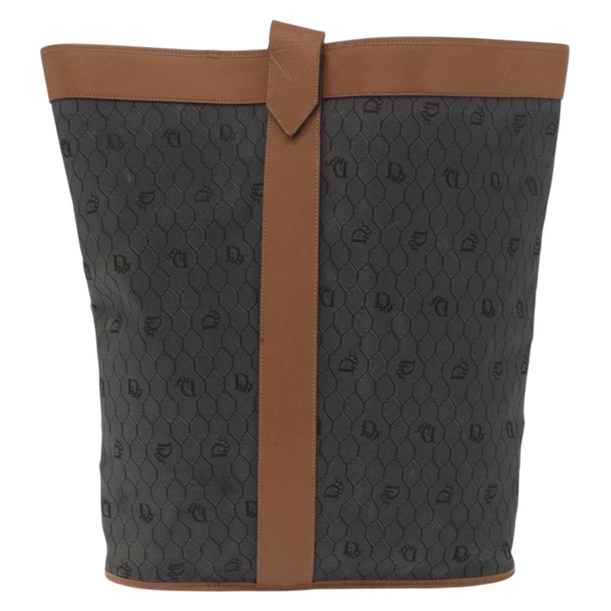 Christian Dior Honeycomb Canvas Tote Bag PVC Black Gold Auth ep13121