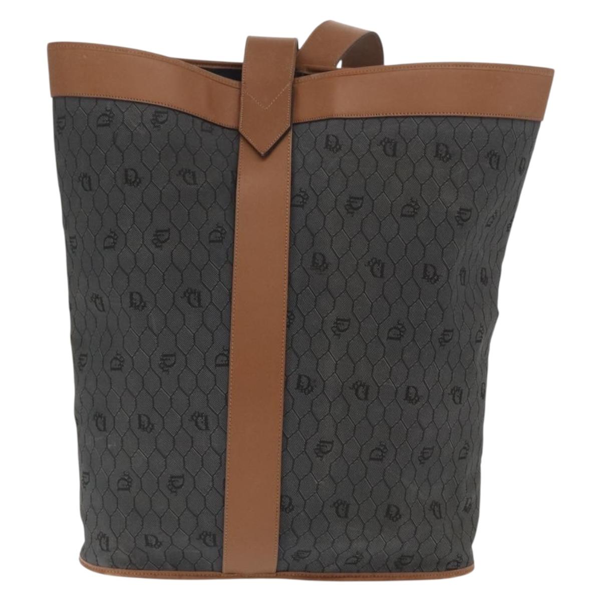 Christian Dior Honeycomb Canvas Tote Bag PVC Black Gold Auth ep13121